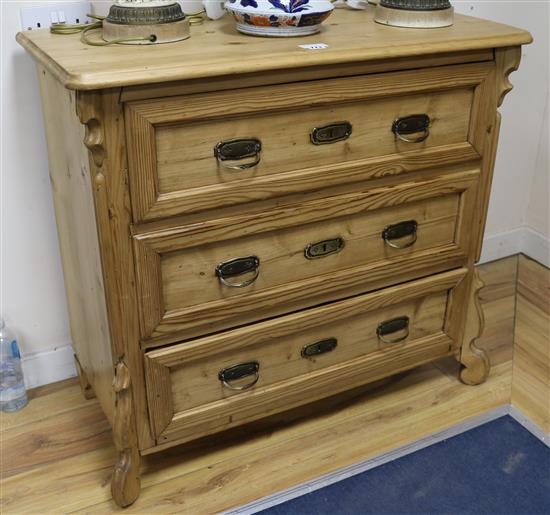 A late 19th century pine chest of drawers 3ft 1in.